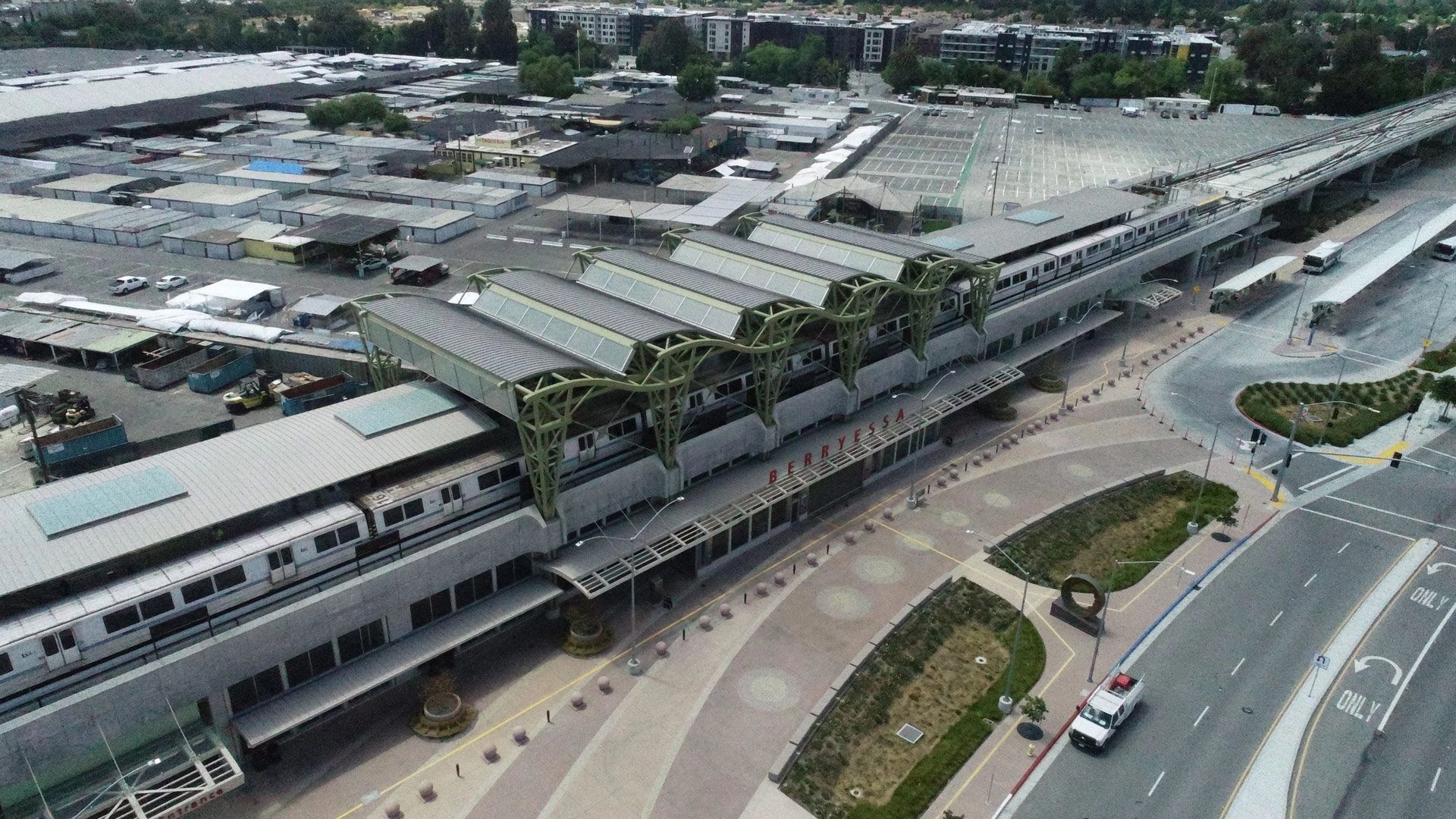 Commercial building construction aerial metal roof